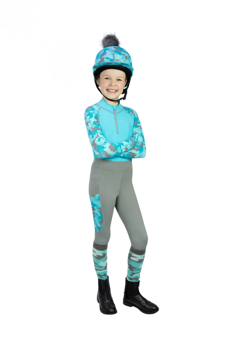 Hy Equestrian DynaForce Children's Riding Tights - Pacific/Grey-1